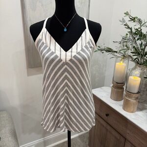 Striped V-Neck Camisole Tank Top - White & Gray